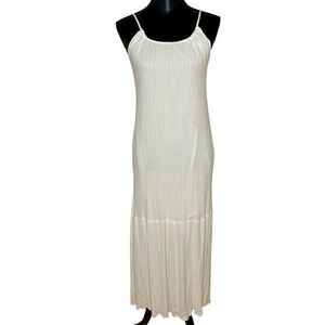 A New Day Dress Maxi Sleeveless Textured Gold Metallic Stripe White Size Small